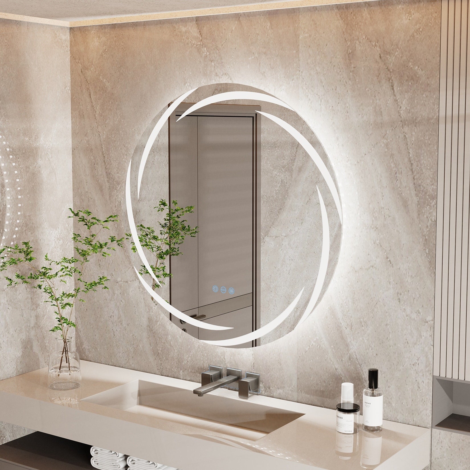 Miroir de salle de bain unique, grand et rétroéclairé à LED, sans scintillement