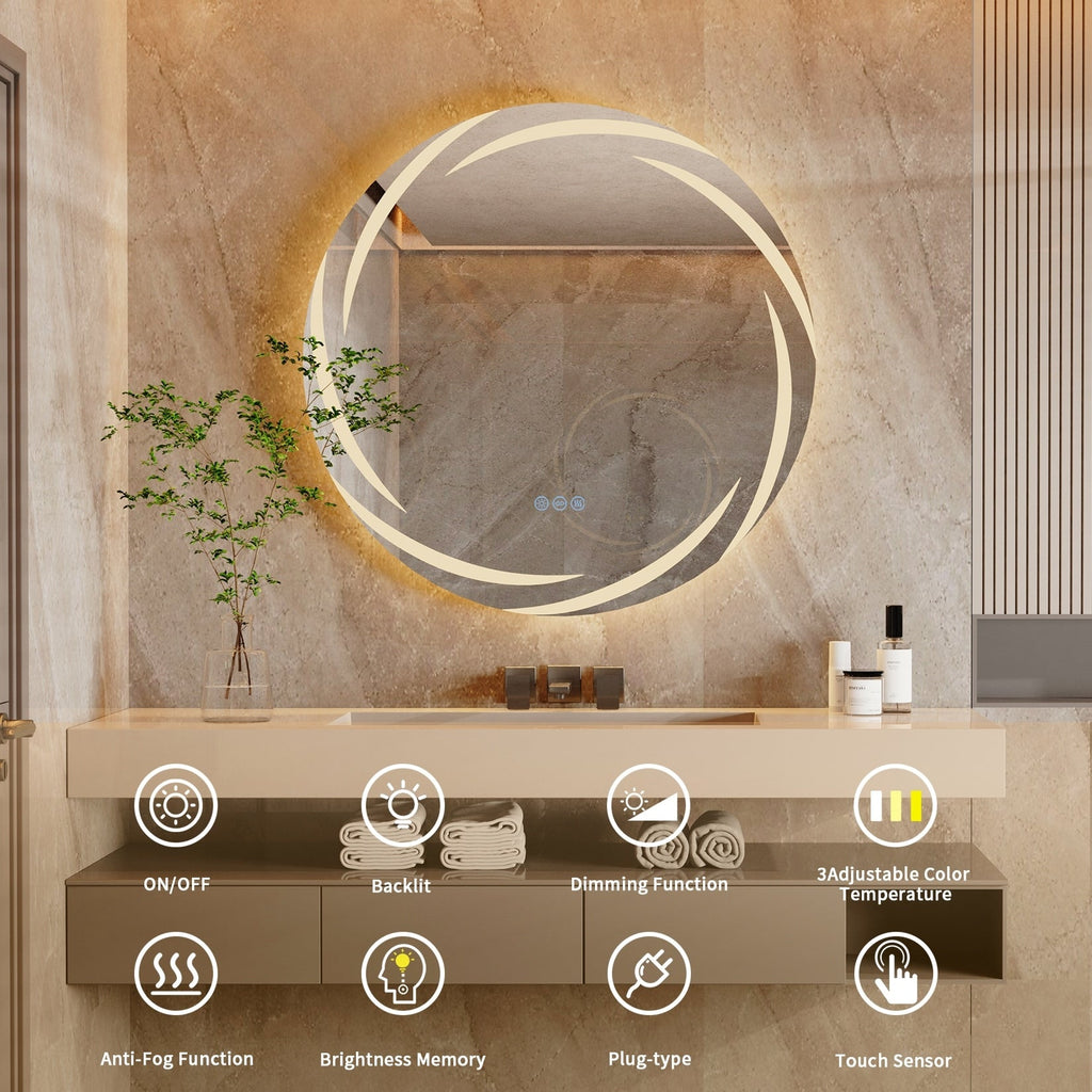 Miroir de salle de bain unique, grand et rétroéclairé à LED, sans scintillement