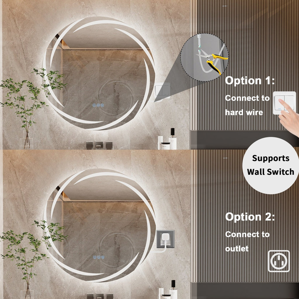 Miroir de salle de bain unique, grand et rétroéclairé à LED, sans scintillement