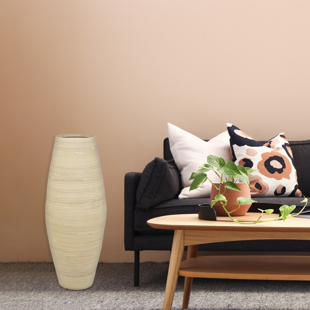 Vase de sol cylindrique en bambou de grande taille, décoration idéale pour les halls d'hôtel et les spas. Décoration parfaite pour le salon ou le couloir.