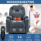 Fauteuil inclinable électrique en chenille jusqu'à 350 lb, mécanisme de mouvement robuste avec massage par vibration à 8 points et chauffage lombaire