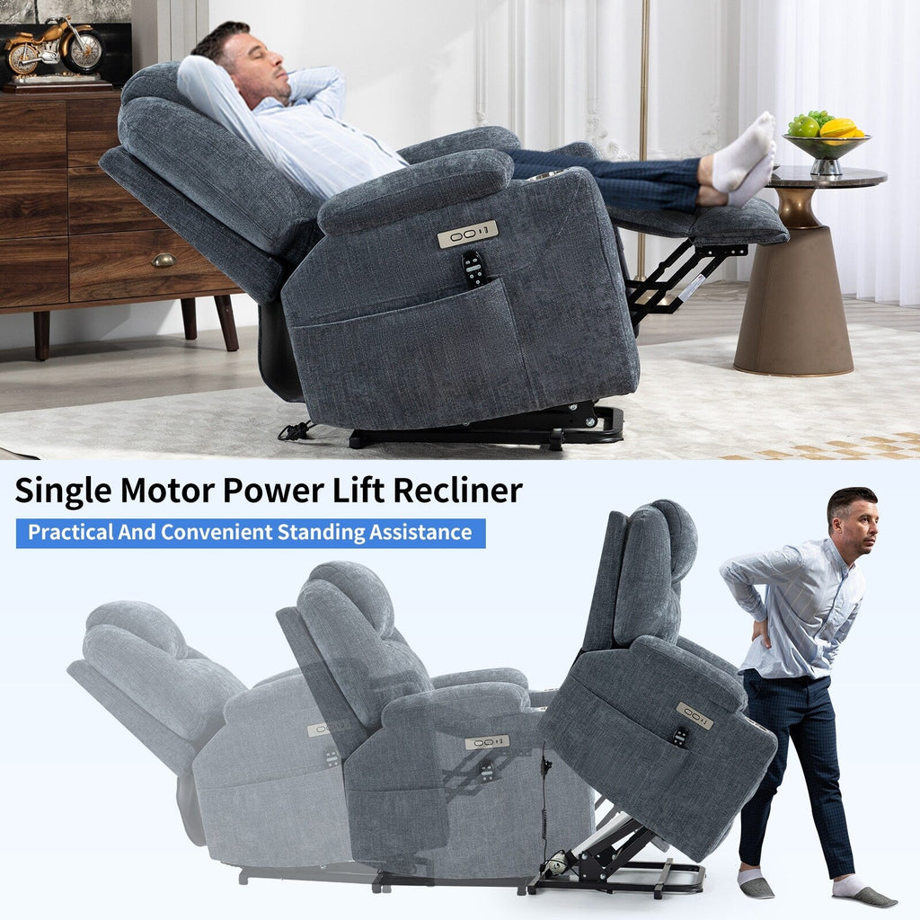 Fauteuil inclinable électrique en chenille jusqu'à 350 lb, mécanisme de mouvement robuste avec massage par vibration à 8 points et chauffage lombaire