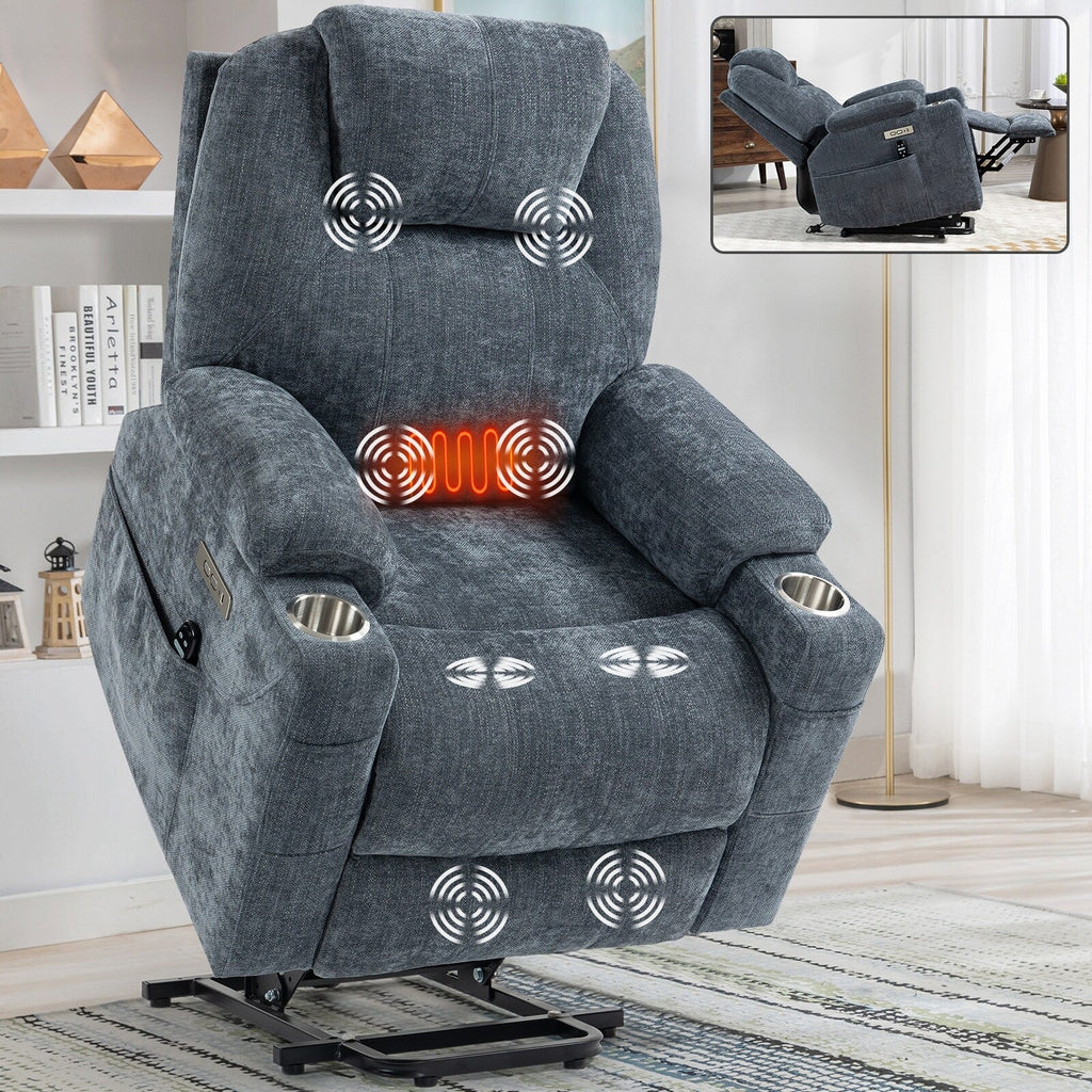 Fauteuil inclinable électrique en chenille jusqu'à 350 lb, mécanisme de mouvement robuste avec massage par vibration à 8 points et chauffage lombaire