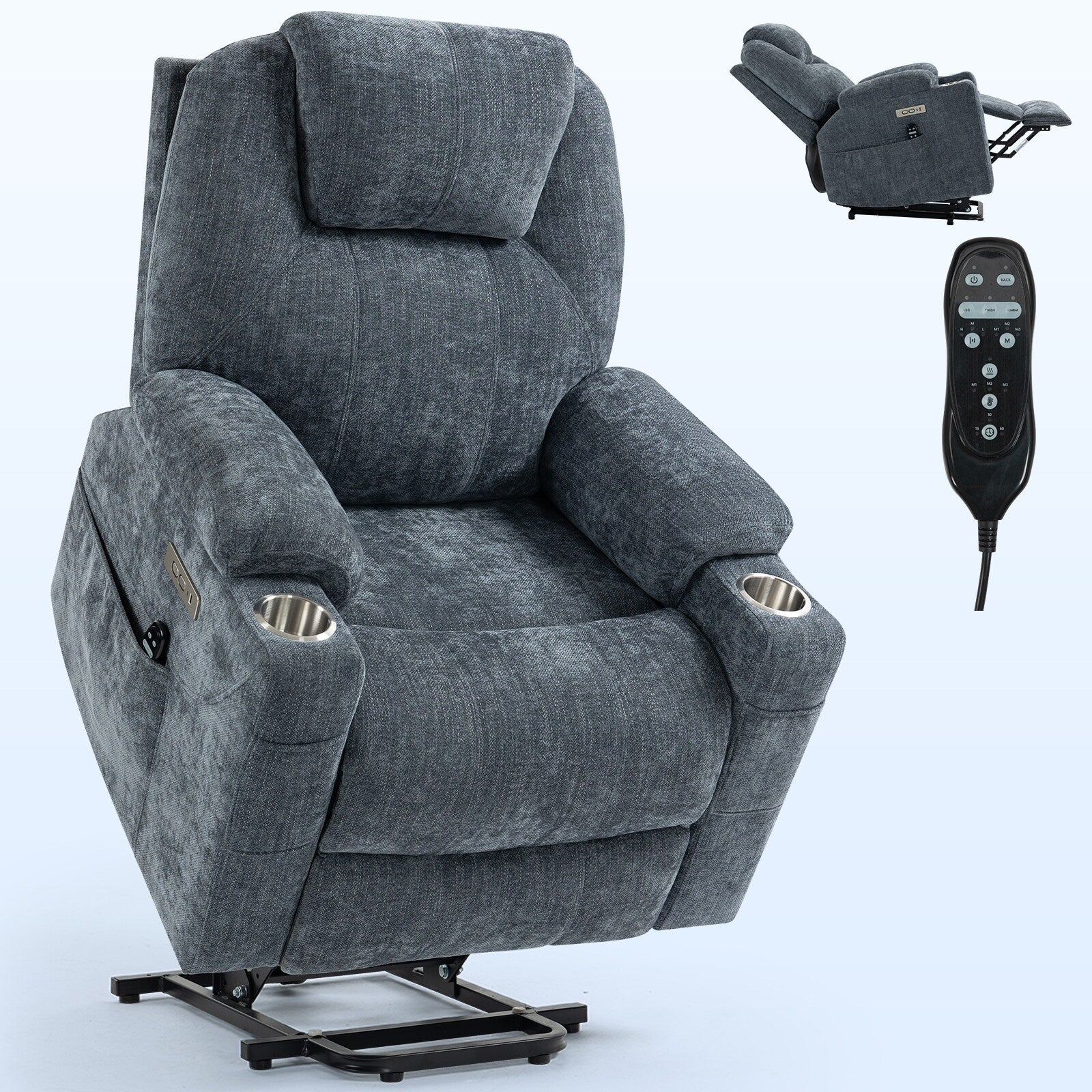 Fauteuil inclinable électrique en chenille jusqu'à 350 lb, mécanisme de mouvement robuste avec massage par vibration à 8 points et chauffage lombaire
