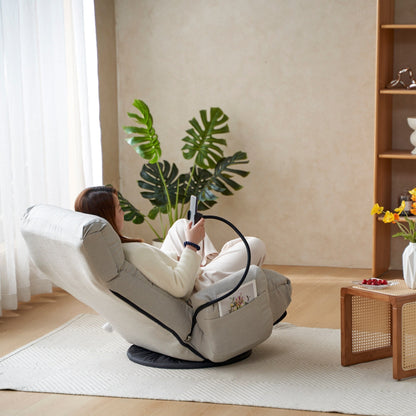 Fauteuil inclinable manuel pivotant à 360° avec support pour téléphone portable, appui-tête et dossier réglables
