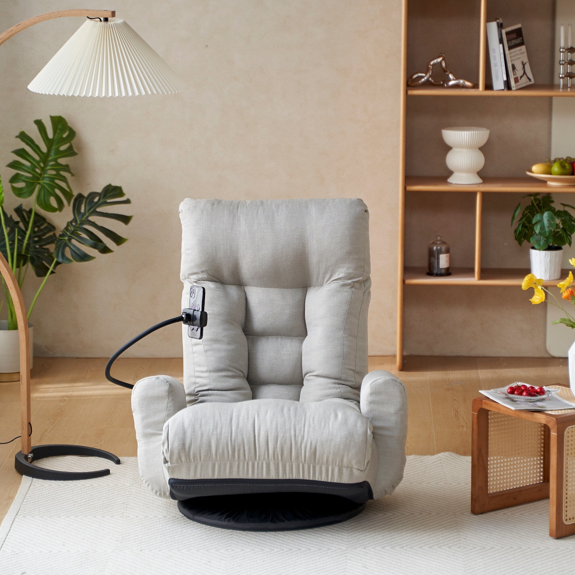 Fauteuil inclinable manuel pivotant à 360° avec support pour téléphone portable, appui-tête et dossier réglables