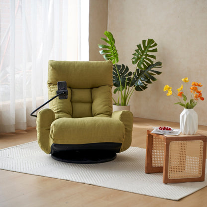 Fauteuil inclinable manuel pivotant à 360° avec support pour téléphone portable, appui-tête et dossier réglables