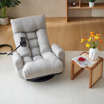 Fauteuil inclinable manuel pivotant à 360° avec support pour téléphone portable, appui-tête et dossier réglables