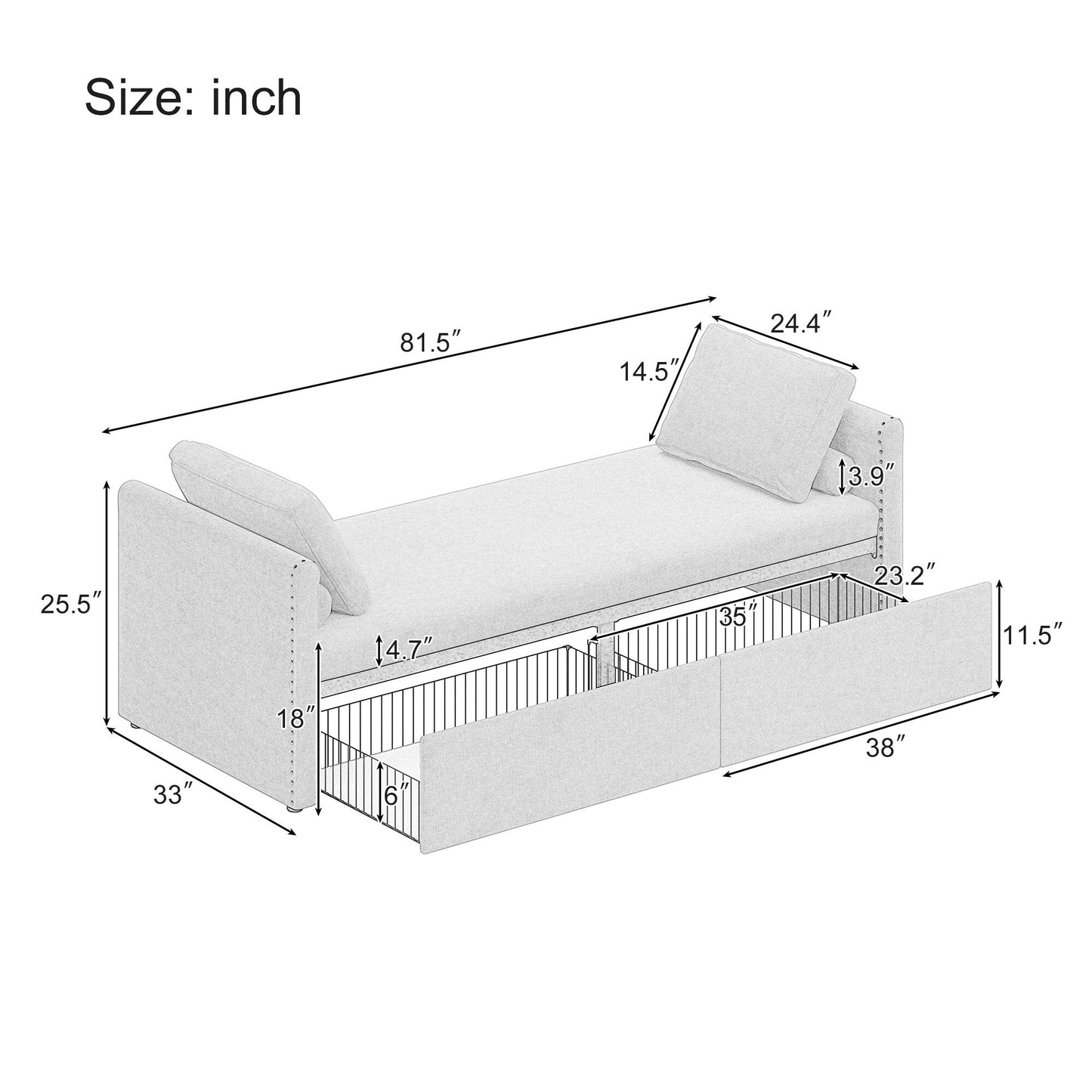 Chaise longue rembourrée avec 2 tiroirs par Harper&amp;Bright Designs