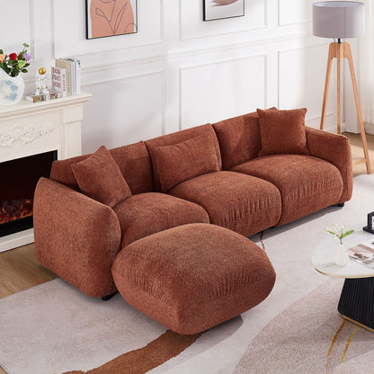 Canapé sectionnel blanc rembourré et confortable en duvet d'agneau doux avec pouf
