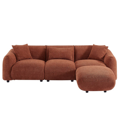 Canapé sectionnel blanc rembourré et confortable en duvet d'agneau doux avec pouf