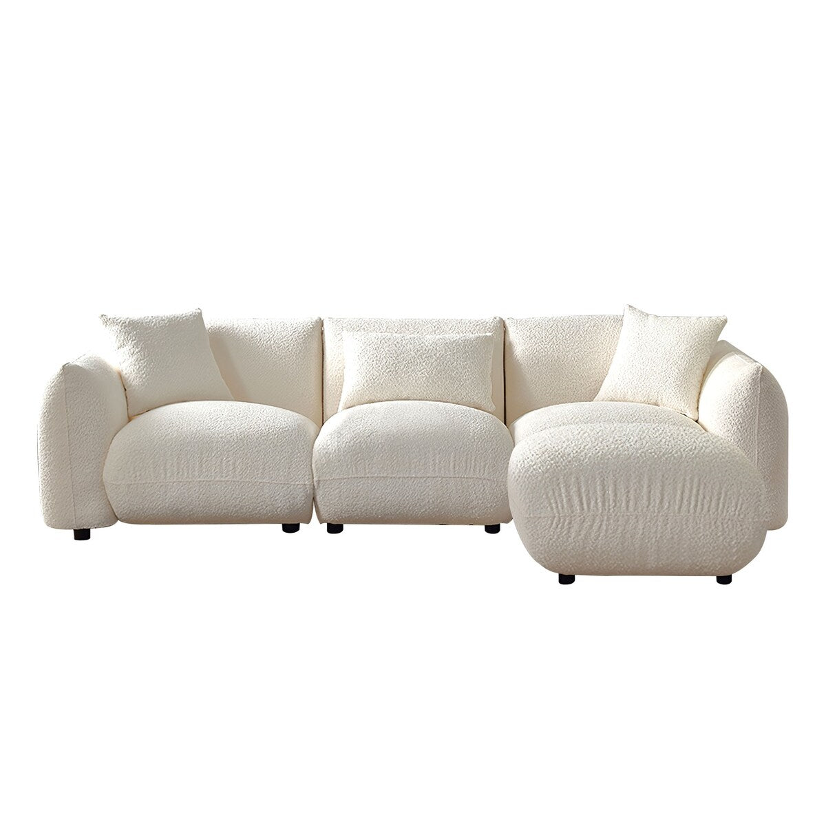 Canapé sectionnel blanc rembourré et confortable en duvet d'agneau doux avec pouf