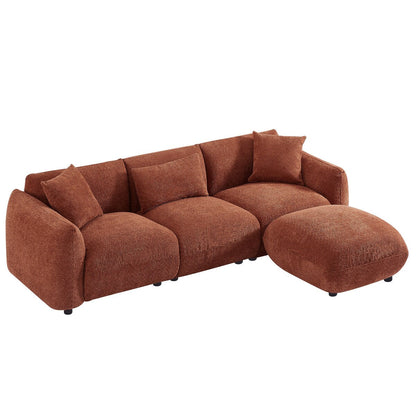 Canapé sectionnel blanc rembourré et confortable en duvet d'agneau doux avec pouf
