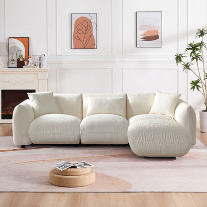 Canapé sectionnel blanc rembourré et confortable en duvet d'agneau doux avec pouf