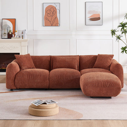 Canapé sectionnel blanc rembourré et confortable en duvet d'agneau doux avec pouf