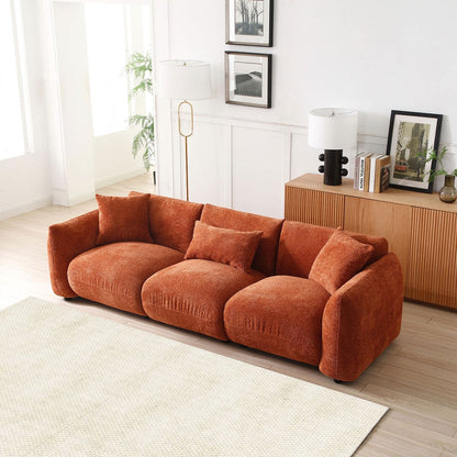 Canapé sectionnel blanc rembourré et confortable en duvet d'agneau doux avec pouf