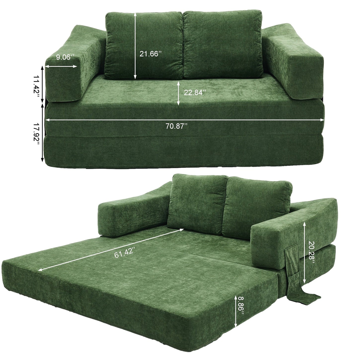 Canapé-lit convertible rembourré 70,87 $, fauteuil convertible, canapé de sol confortable pour salon, chambre, tissu chenille