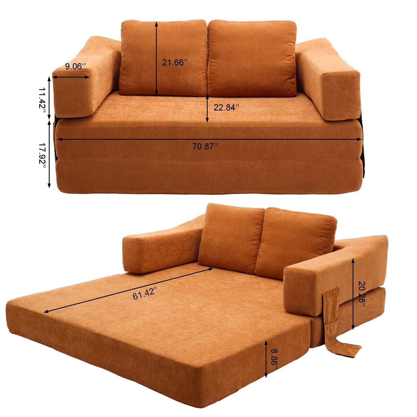Canapé-lit convertible rembourré 70,87 $, fauteuil convertible, canapé de sol confortable pour salon, chambre, tissu chenille