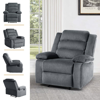 Fauteuil inclinable manuel rembourré en velours côtelé de coton avec accoudoirs larges