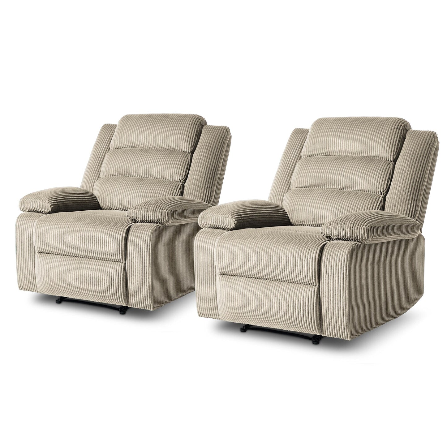Fauteuil inclinable manuel rembourré en velours côtelé de coton avec accoudoirs larges