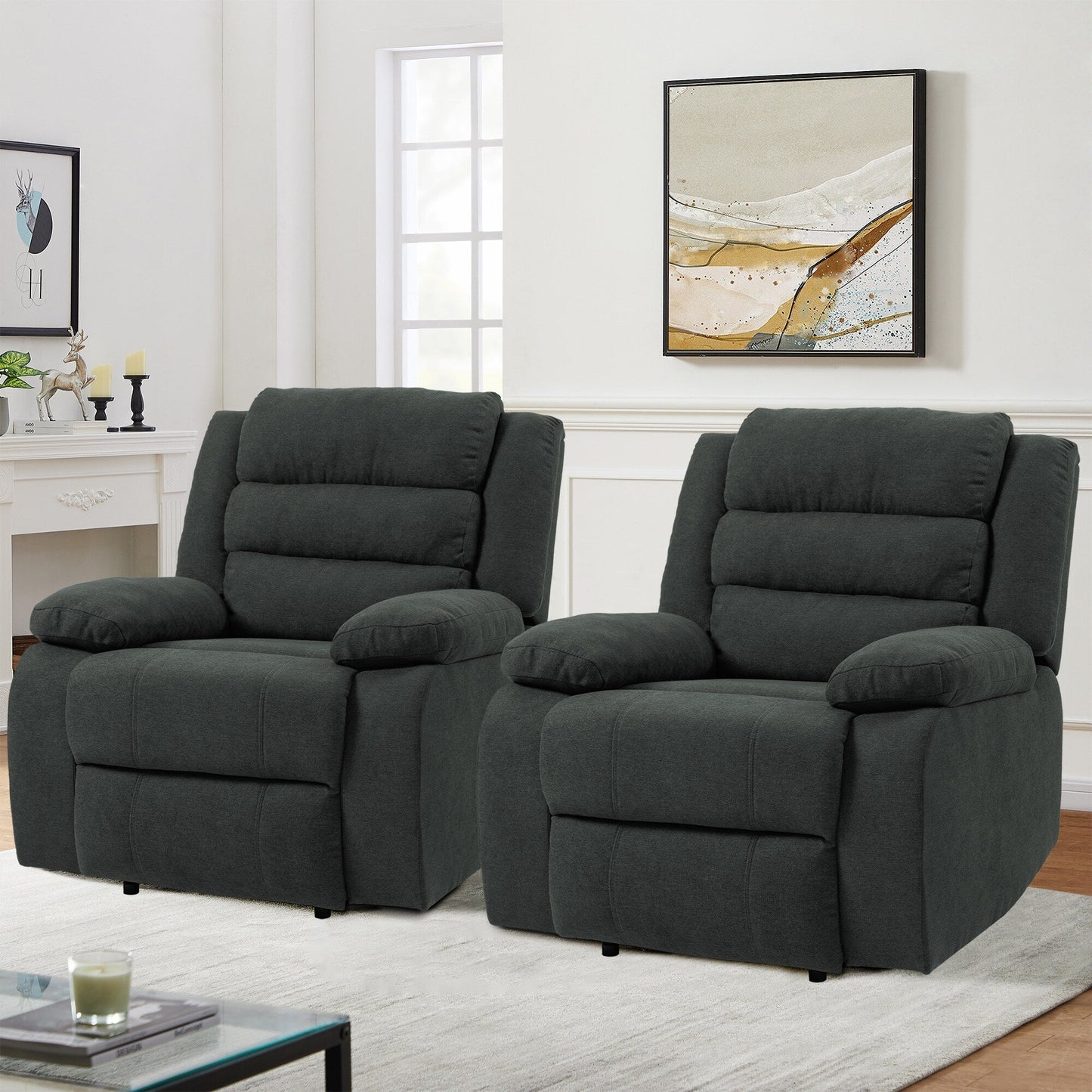 Fauteuil inclinable manuel rembourré en velours côtelé de coton avec accoudoirs larges