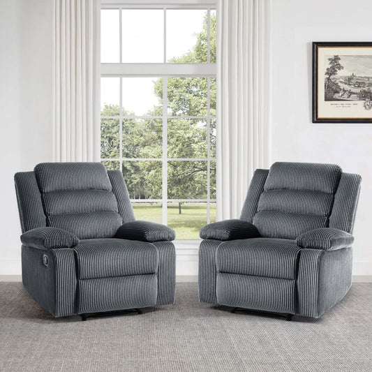 Fauteuil inclinable manuel rembourré en velours côtelé de coton avec accoudoirs larges