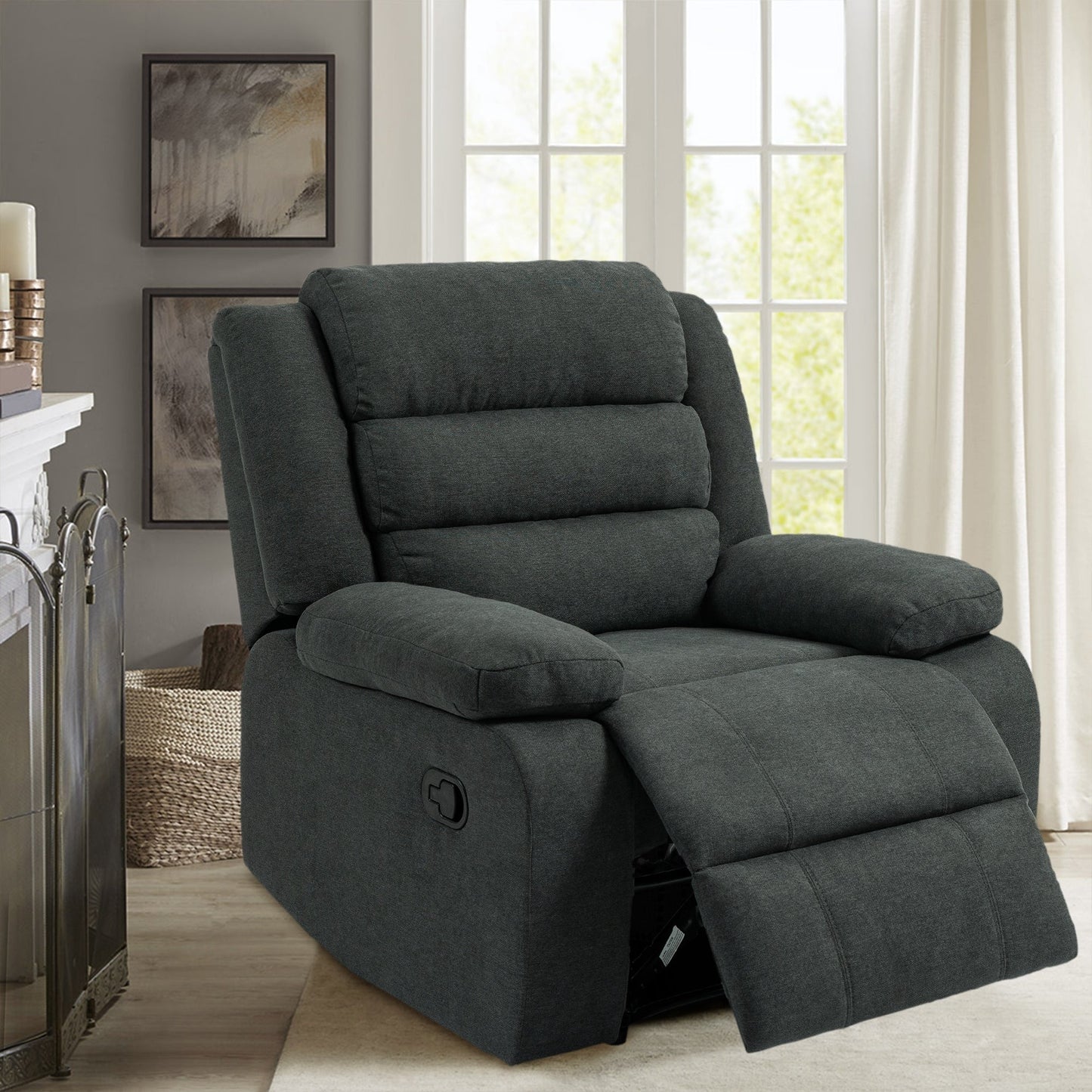 Fauteuil inclinable manuel rembourré en velours côtelé de coton avec accoudoirs larges