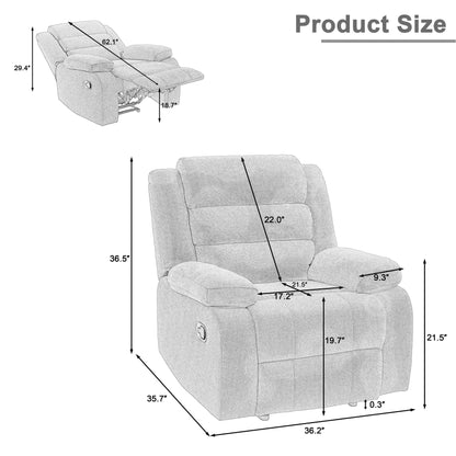 Fauteuil inclinable manuel rembourré en velours côtelé de coton avec accoudoirs larges