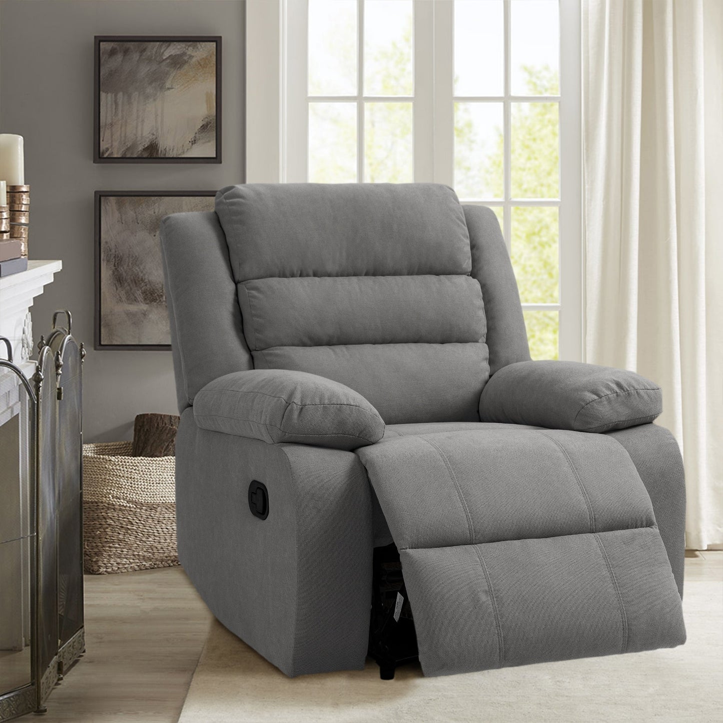 Fauteuil inclinable manuel rembourré en velours côtelé de coton avec accoudoirs larges