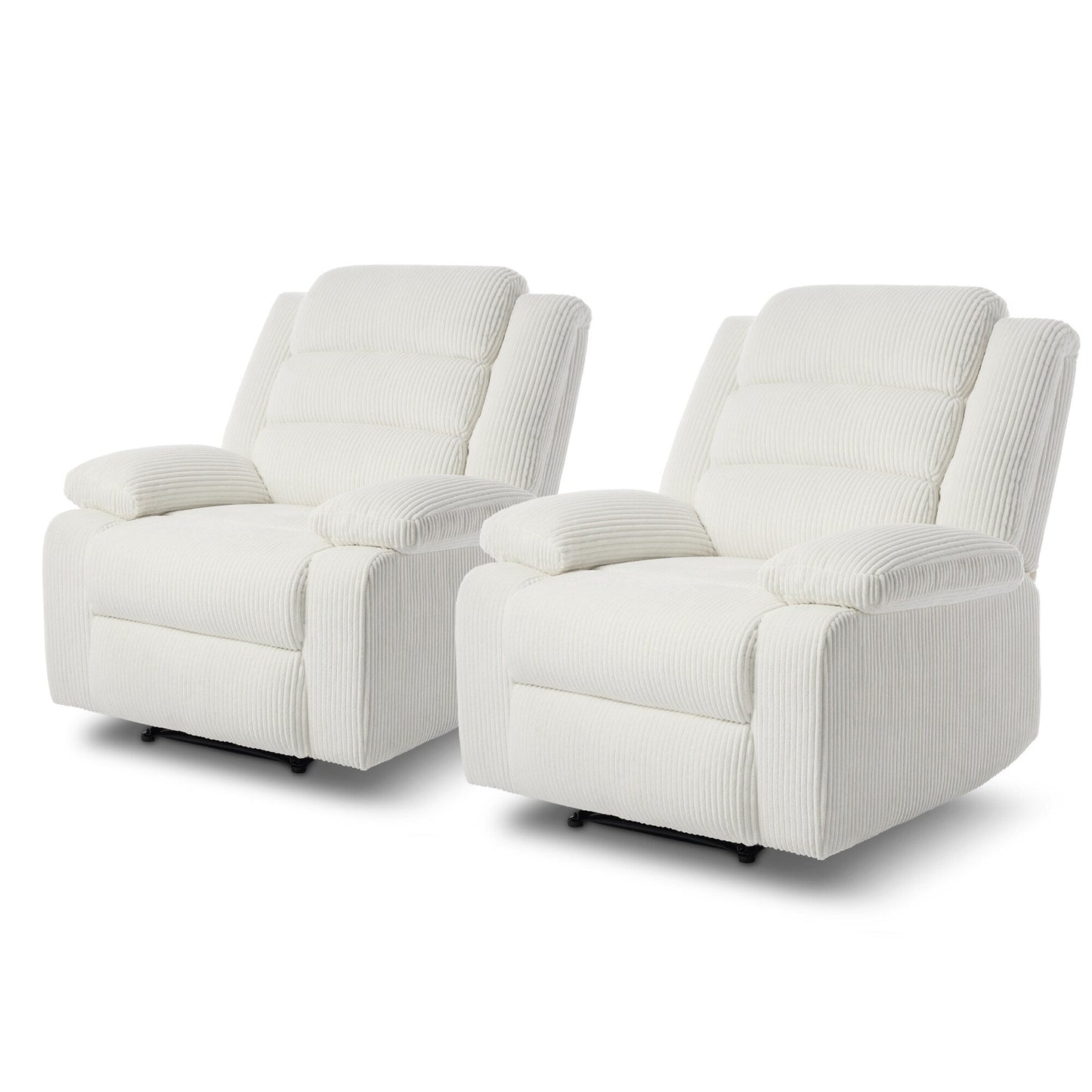 Fauteuil inclinable manuel rembourré en velours côtelé de coton avec accoudoirs larges