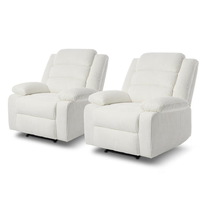 Fauteuil inclinable manuel rembourré en velours côtelé de coton avec accoudoirs larges