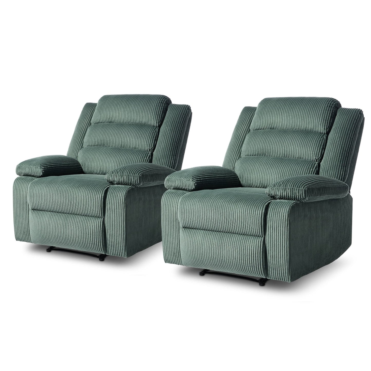 Fauteuil inclinable manuel rembourré en velours côtelé de coton avec accoudoirs larges