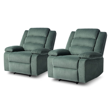 Fauteuil inclinable manuel rembourré en velours côtelé de coton avec accoudoirs larges