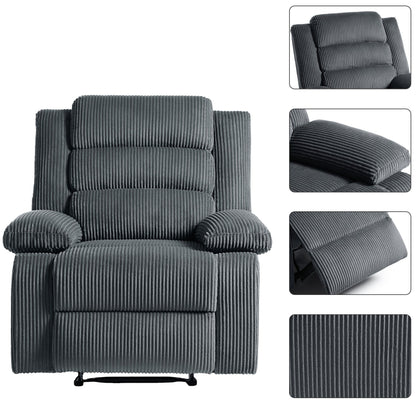 Fauteuil inclinable manuel rembourré en velours côtelé de coton avec accoudoirs larges