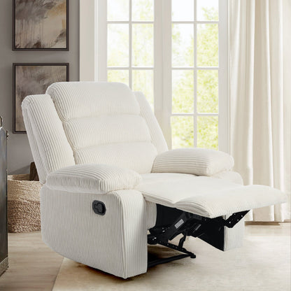 Fauteuil inclinable manuel rembourré en velours côtelé de coton avec accoudoirs larges