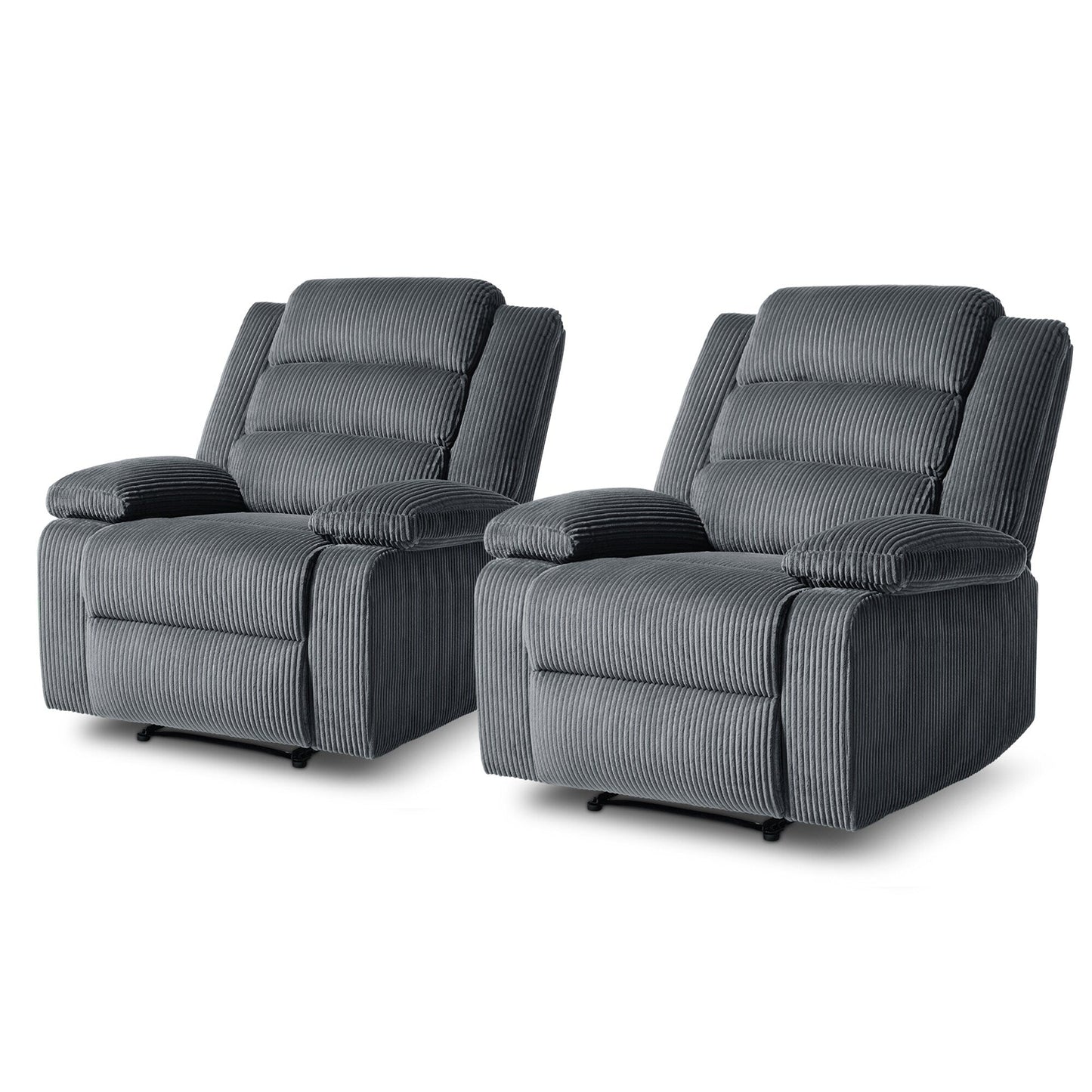 Fauteuil inclinable manuel rembourré en velours côtelé de coton avec accoudoirs larges