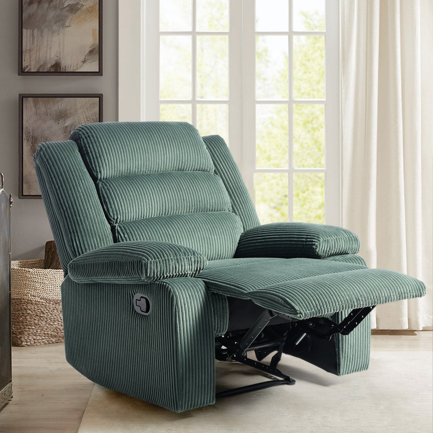Fauteuil inclinable manuel rembourré en velours côtelé de coton avec accoudoirs larges