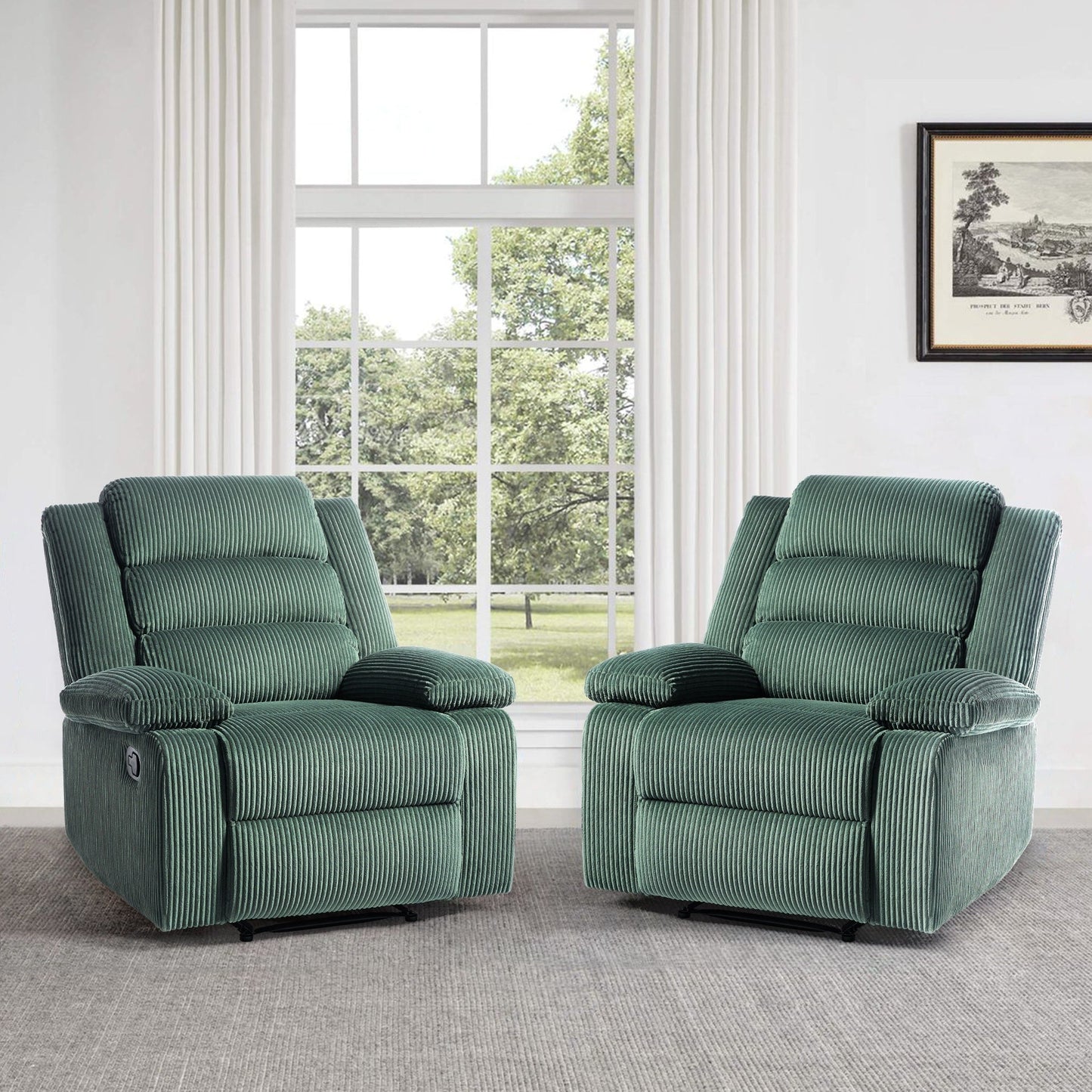 Fauteuil inclinable manuel rembourré en velours côtelé de coton avec accoudoirs larges