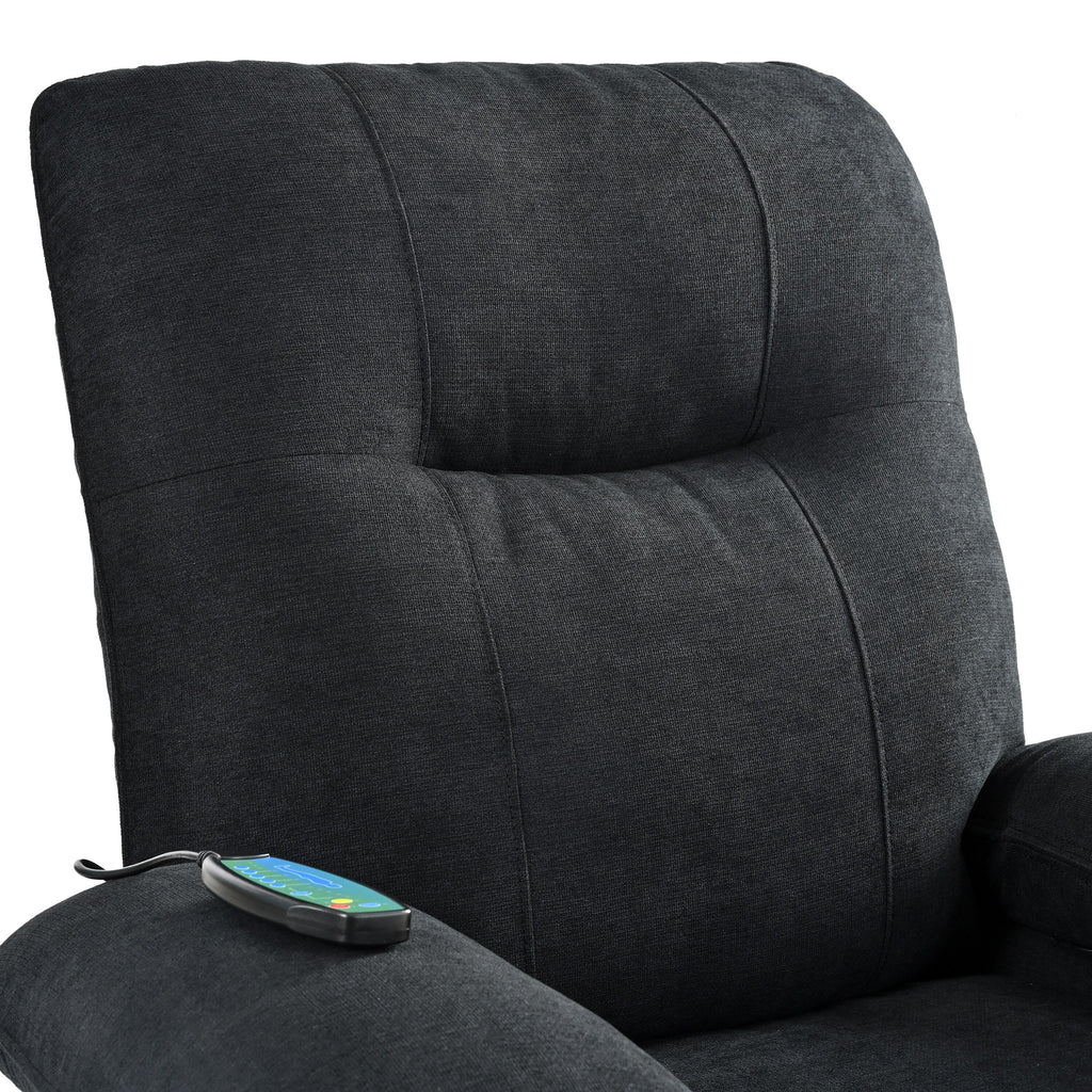 Fauteuil inclinable manuel rembourré avec massage, chauffage lombaire, accoudoirs coussinés et poches latérales