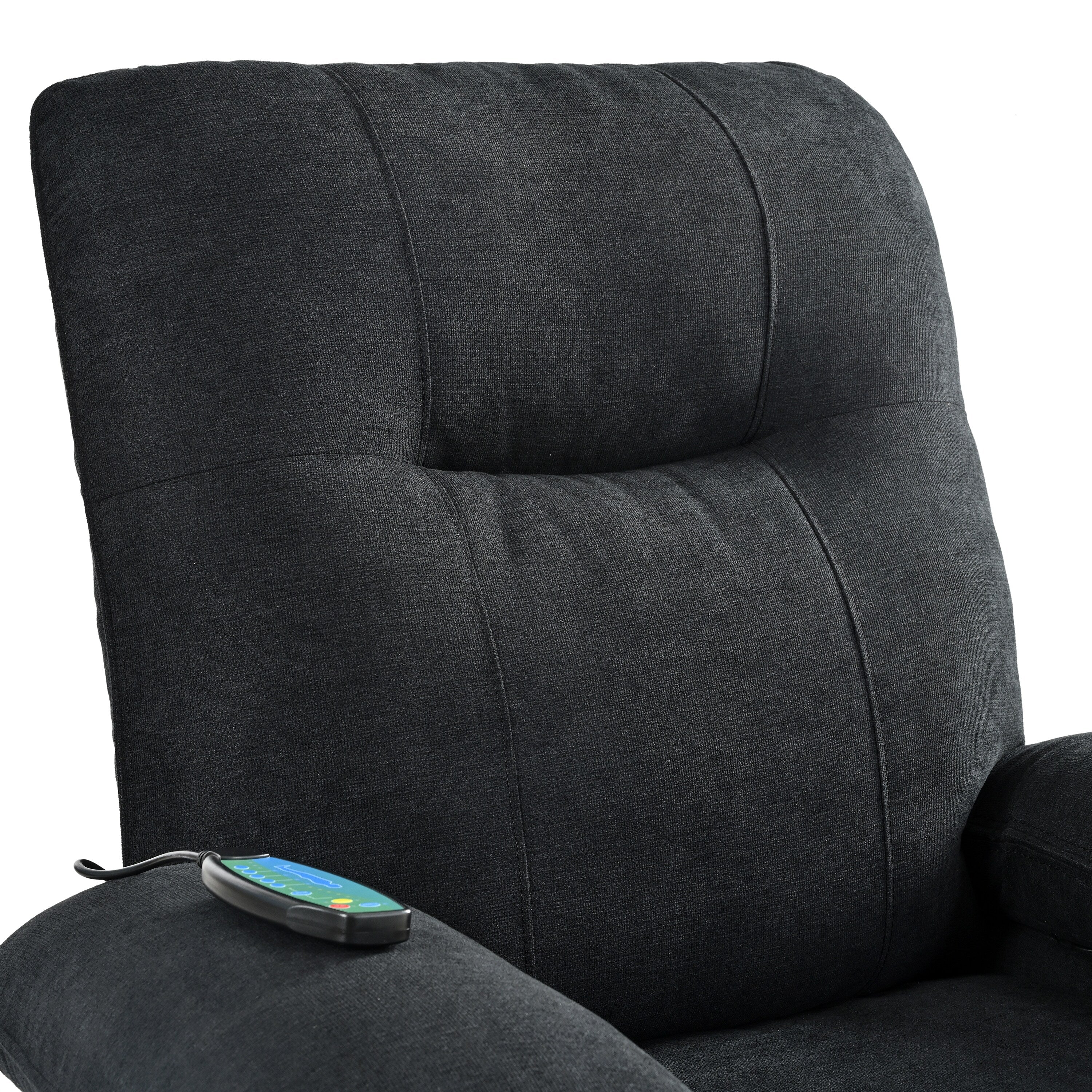 Fauteuil inclinable manuel rembourré avec massage, chauffage lombaire, accoudoirs coussinés et poches latérales