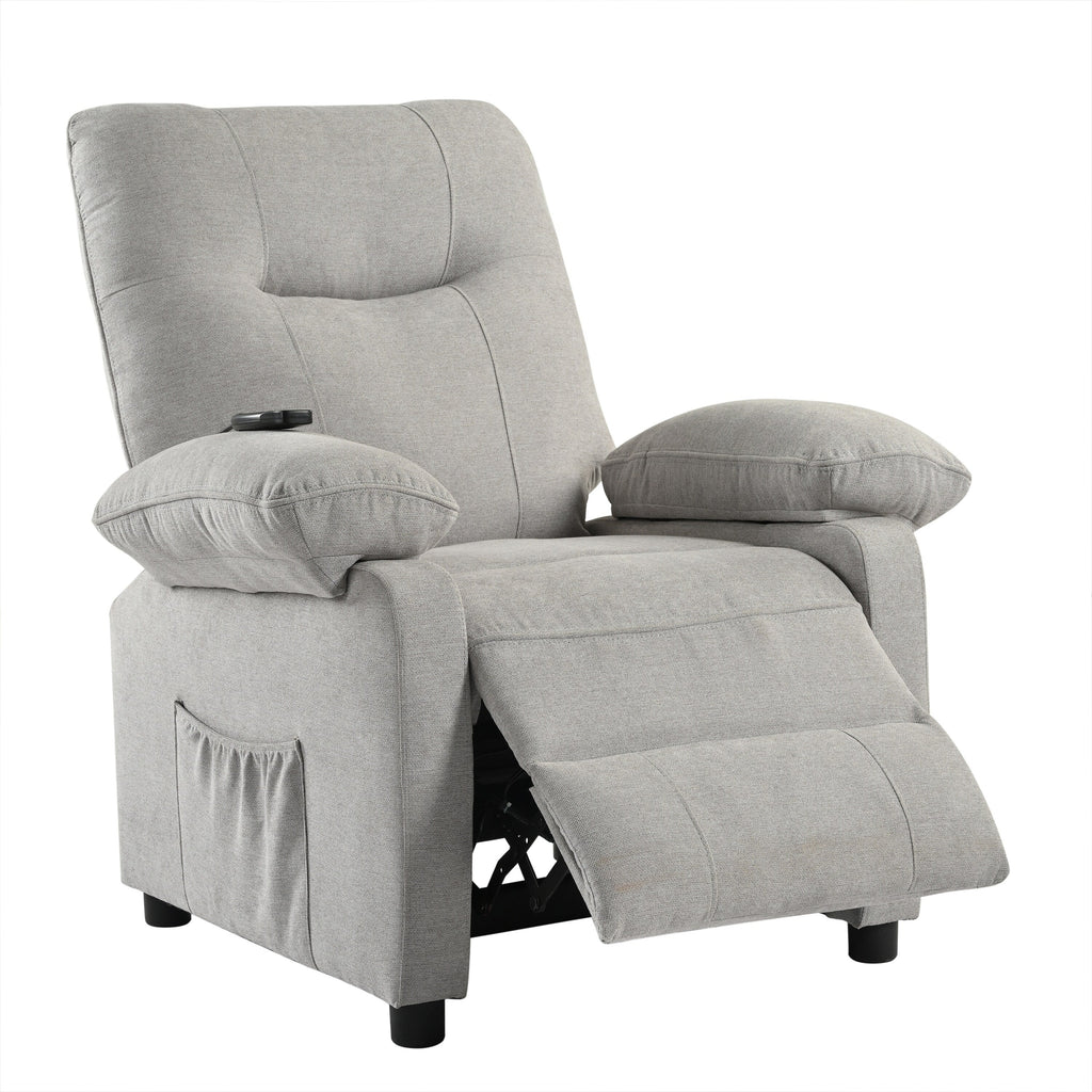 Fauteuil inclinable manuel rembourré avec massage, chauffage lombaire, accoudoirs coussinés et poches latérales