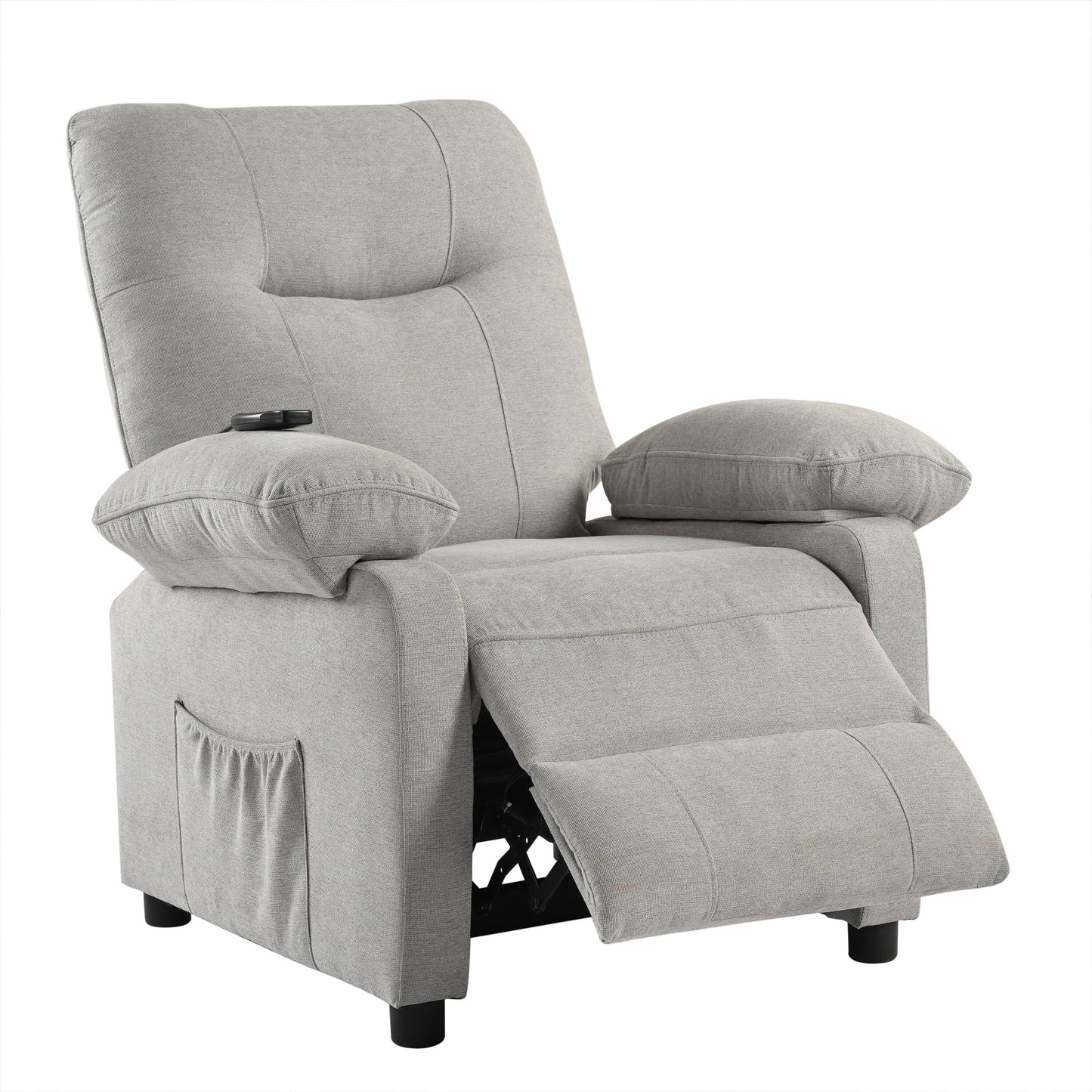 Fauteuil inclinable manuel rembourré avec massage, chauffage lombaire, accoudoirs coussinés et poches latérales