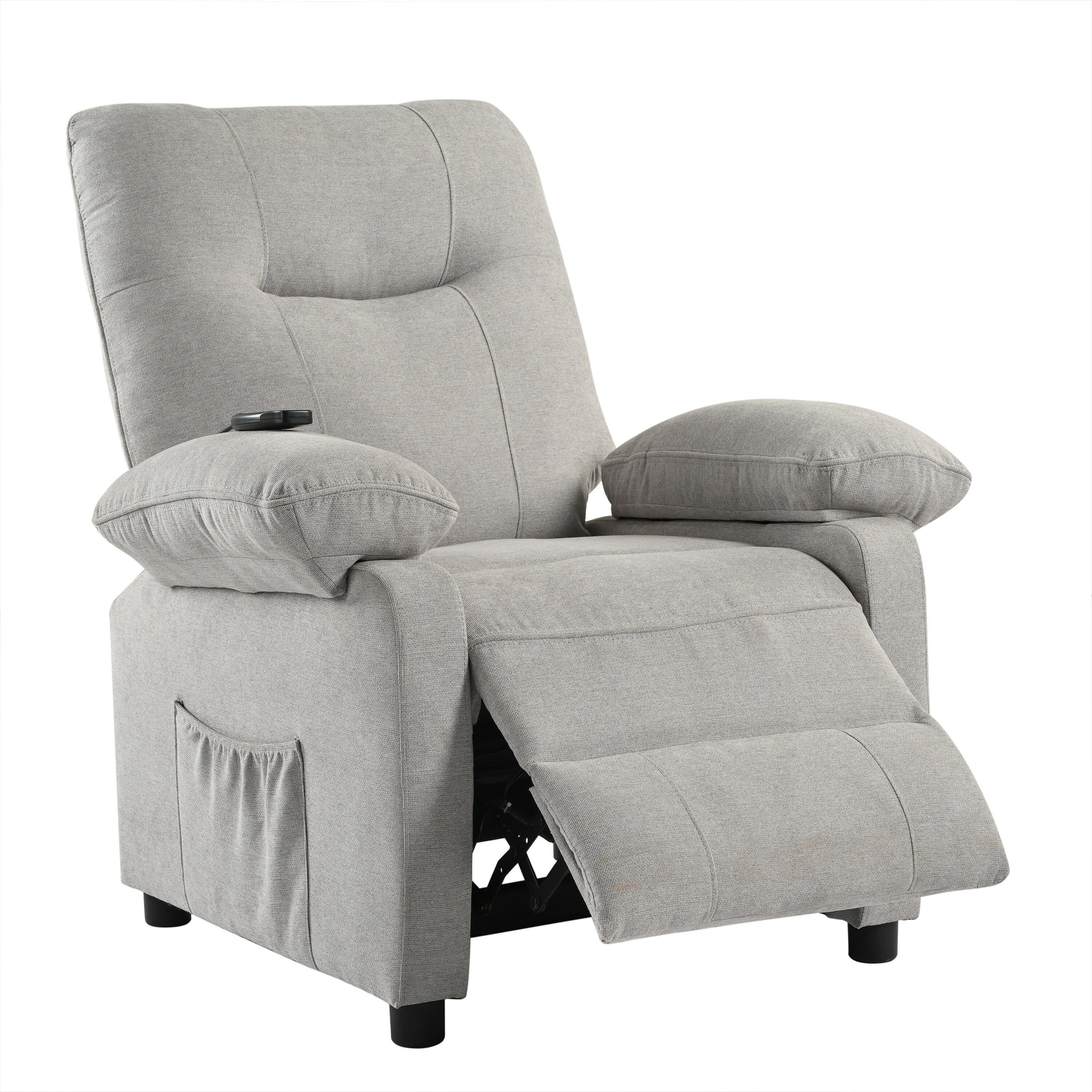 Fauteuil inclinable manuel rembourré avec massage, chauffage lombaire, accoudoirs coussinés et poches latérales