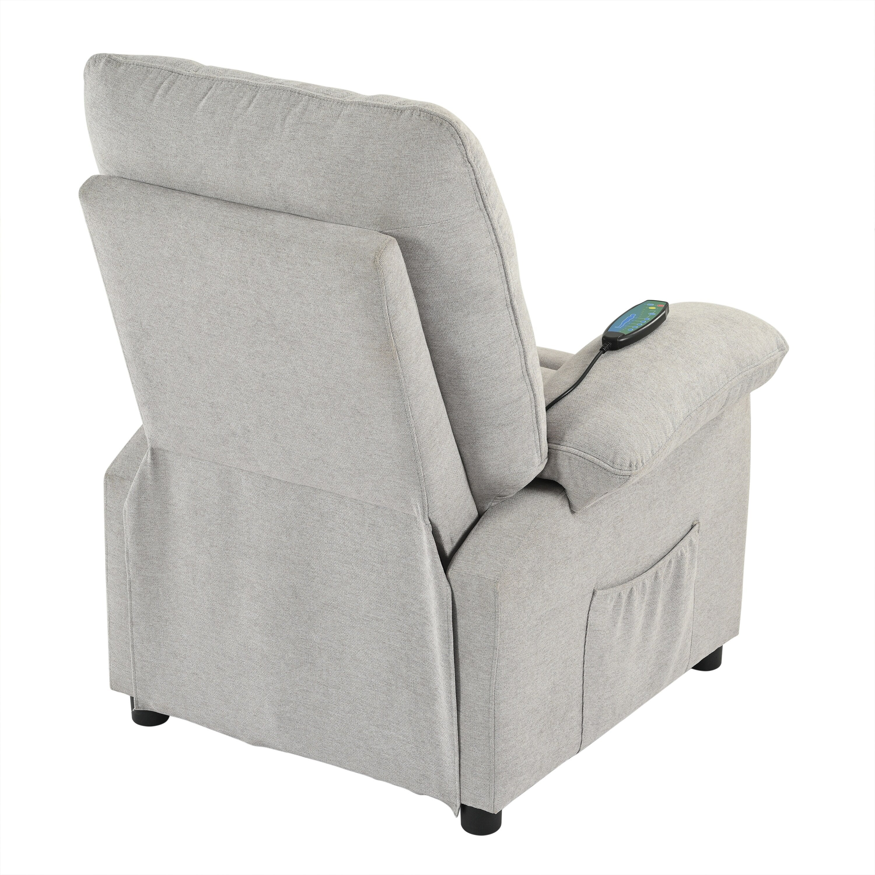 Fauteuil inclinable manuel rembourré avec massage, chauffage lombaire, accoudoirs coussinés et poches latérales