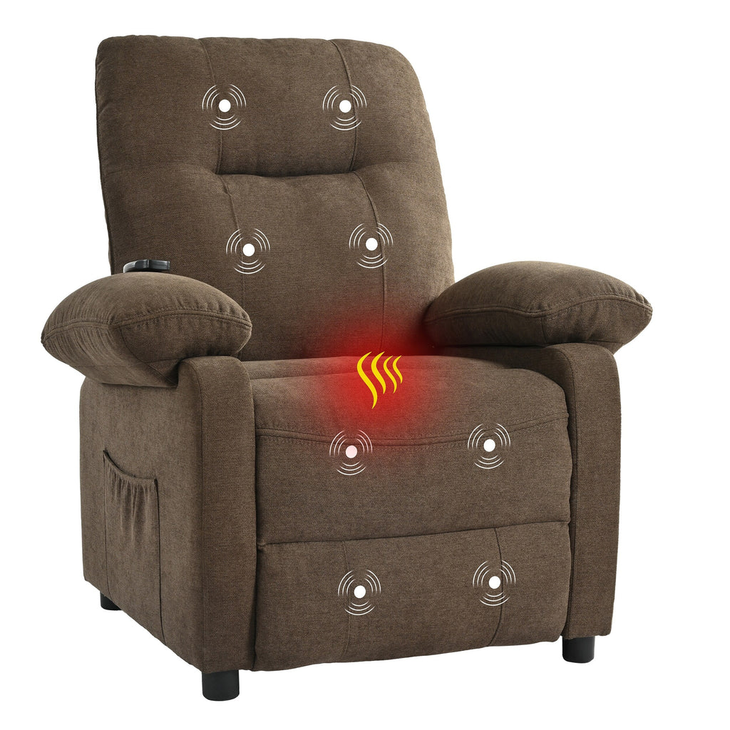 Fauteuil inclinable manuel rembourré avec massage, chauffage lombaire, accoudoirs coussinés et poches latérales
