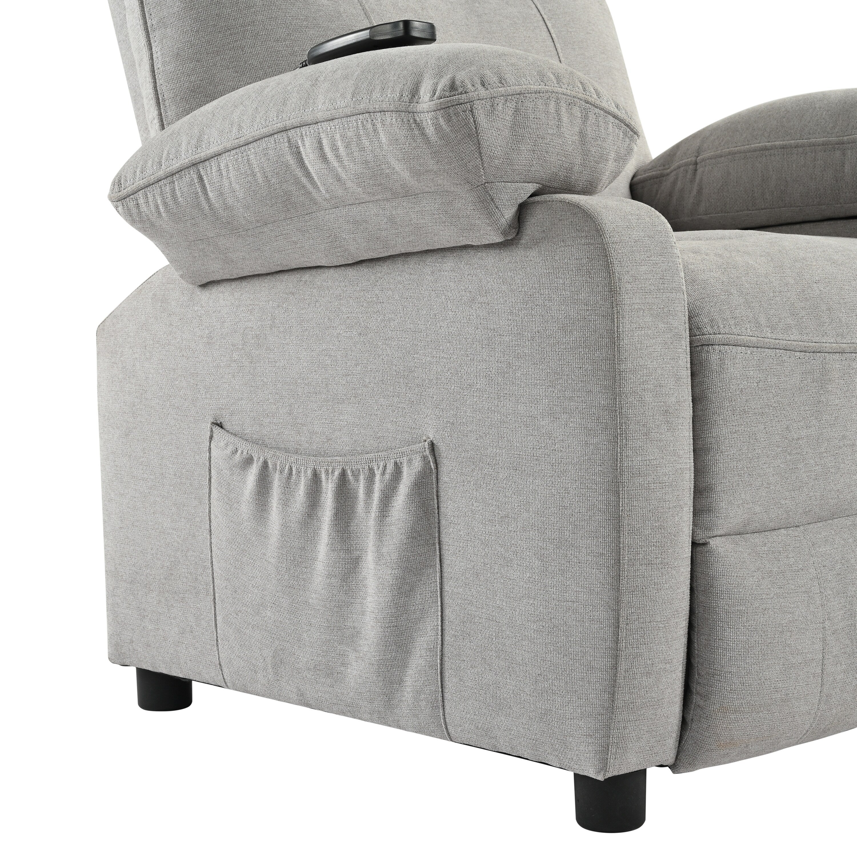Fauteuil inclinable manuel rembourré avec massage, chauffage lombaire, accoudoirs coussinés et poches latérales