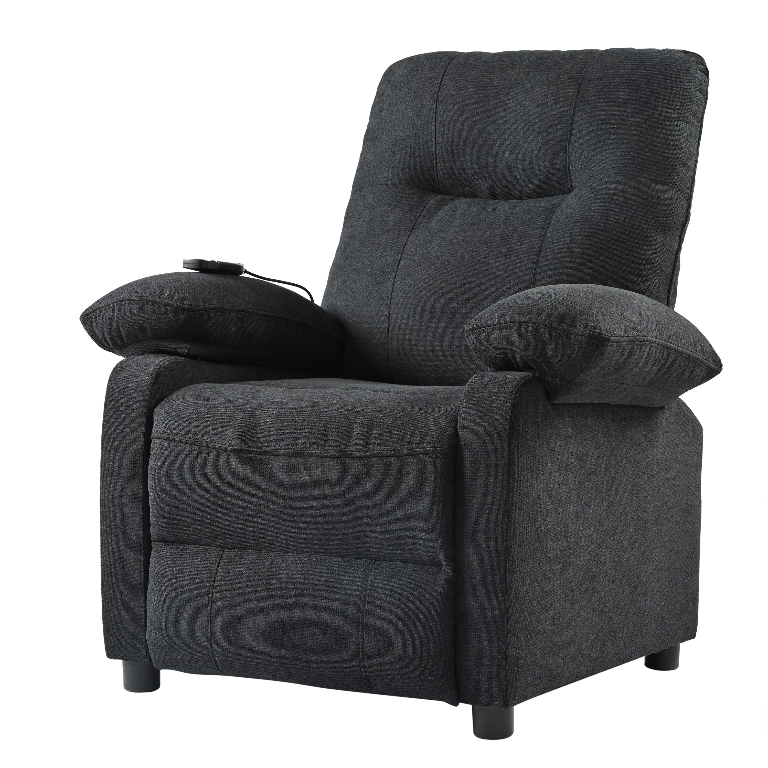 Fauteuil inclinable manuel rembourré avec massage, chauffage lombaire, accoudoirs coussinés et poches latérales