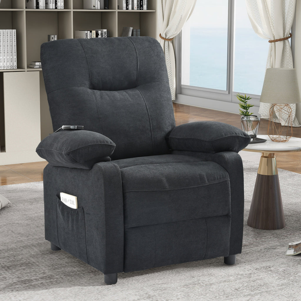 Fauteuil inclinable manuel rembourré avec massage, chauffage lombaire, accoudoirs coussinés et poches latérales