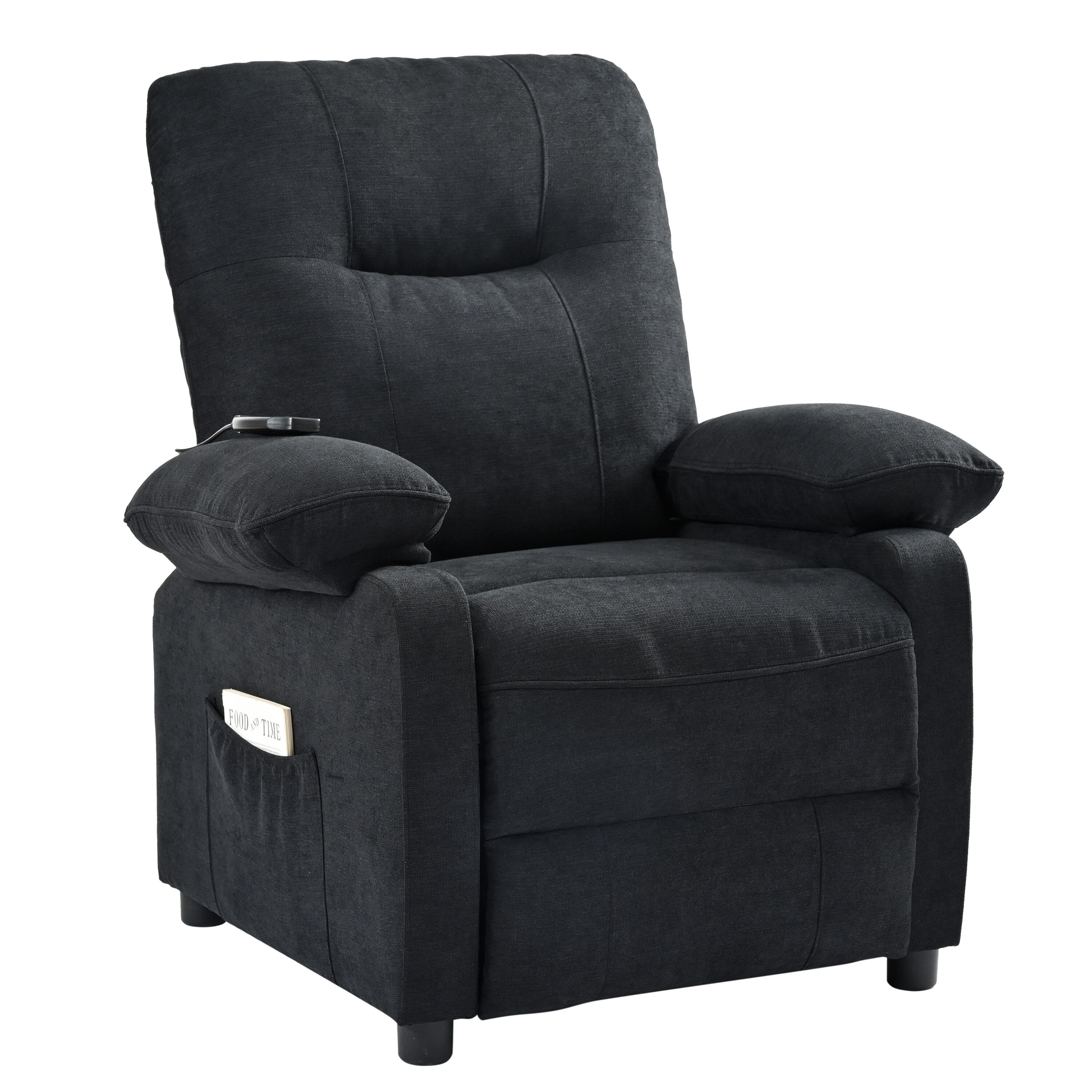 Fauteuil inclinable manuel rembourré avec massage, chauffage lombaire, accoudoirs coussinés et poches latérales