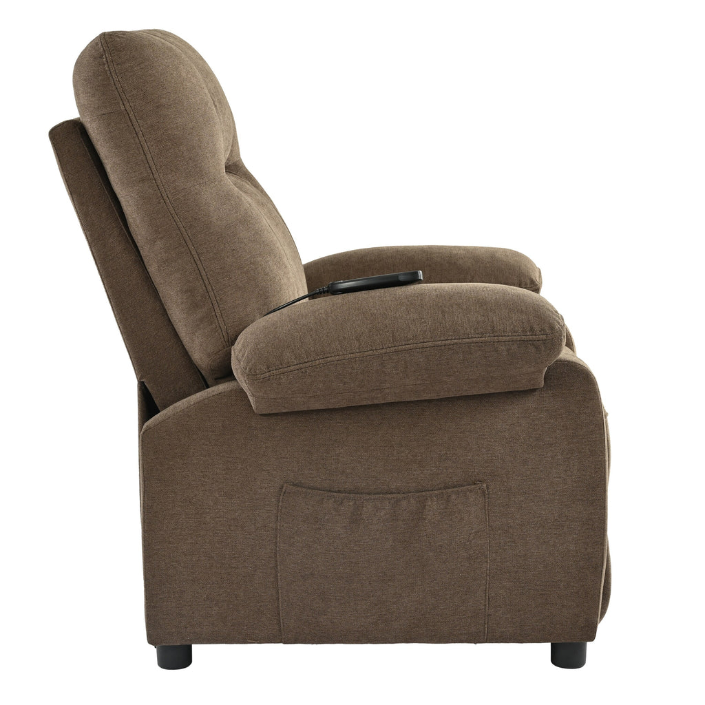 Fauteuil inclinable manuel rembourré avec massage, chauffage lombaire, accoudoirs coussinés et poches latérales